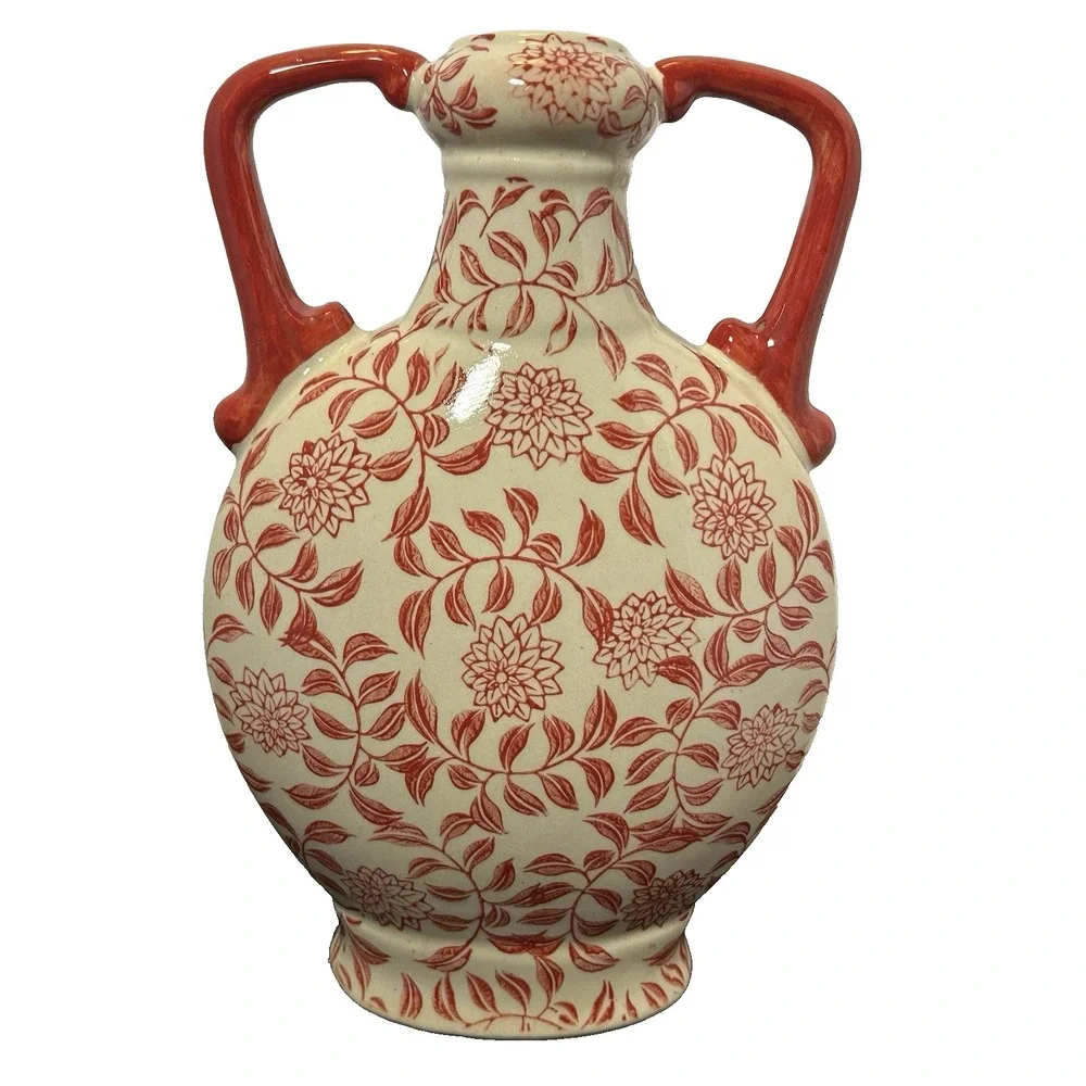 Red & White Japanese Style Vase BEAUTIFUL